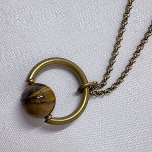 Tiger's Eye 24in Brass Necklace
